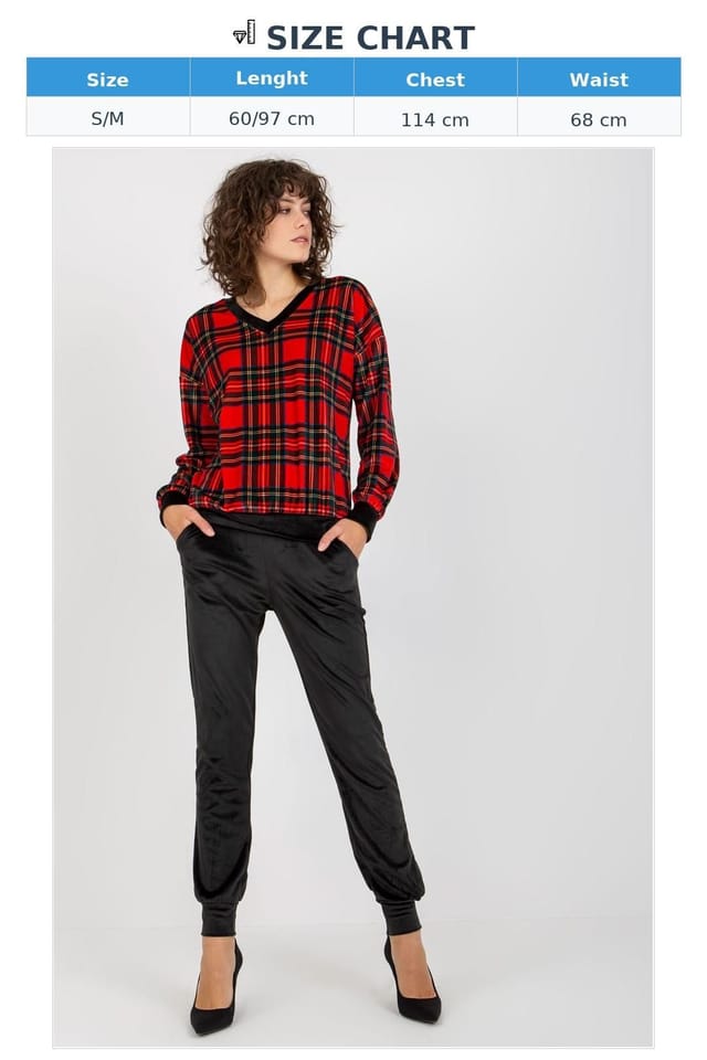 Love Lace Love Lace Women's Velour Checkered Blouse & Black Pants Set - 3