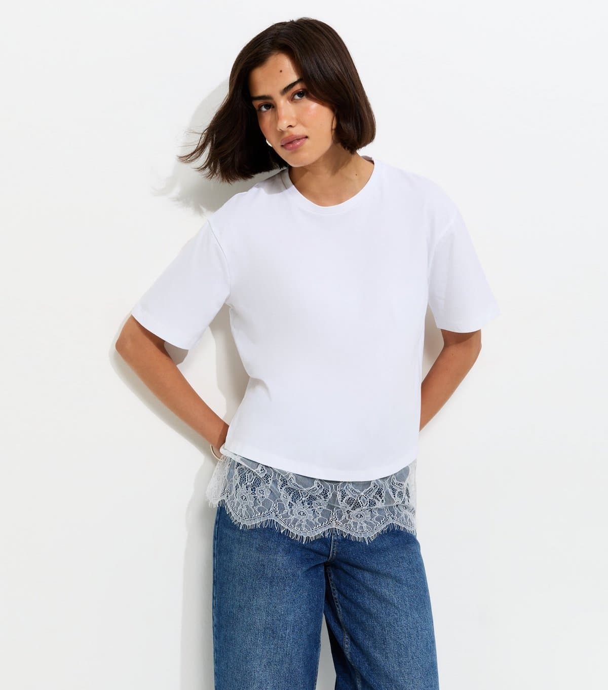 New Look Women's White Lace Boxy T-Shirt New Look