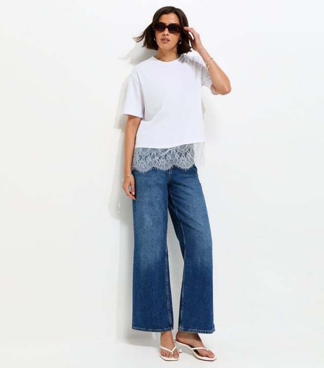 New Look Women's White Lace Boxy T-Shirt New Look - 3