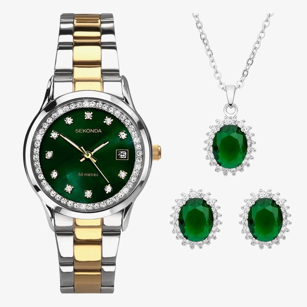 Sekonda Sekonda Women's Catherine Two Tone Green Watch Set 49038 in Silver