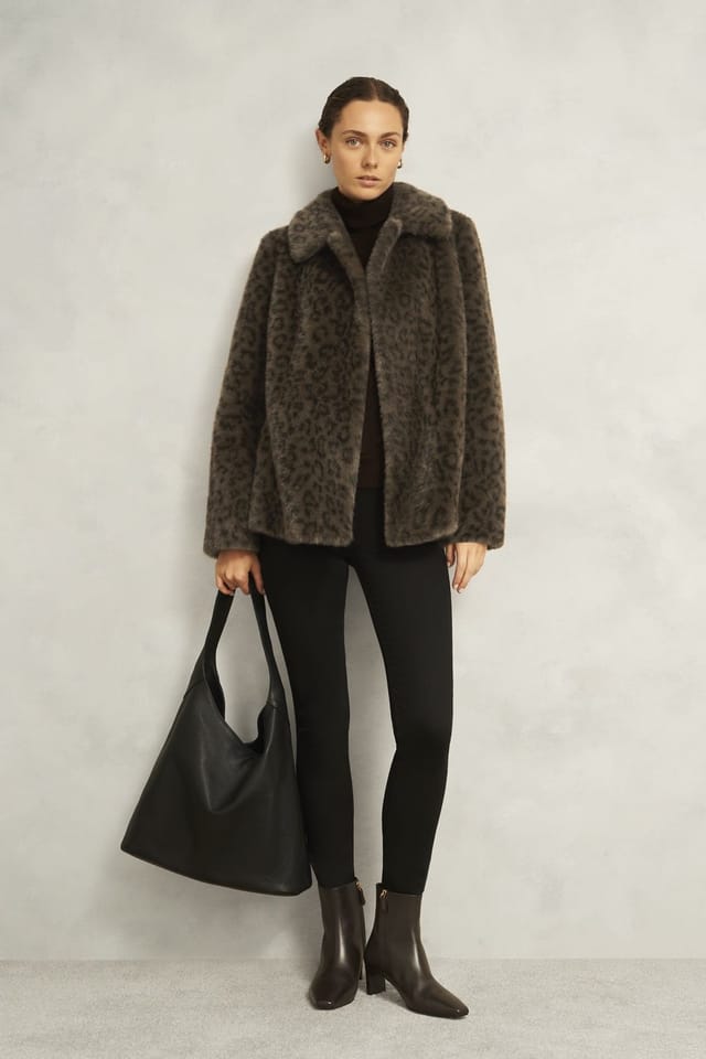 Hobbs London Hobbs London Women's Dania Leopard Coat in Dark Brown - 3