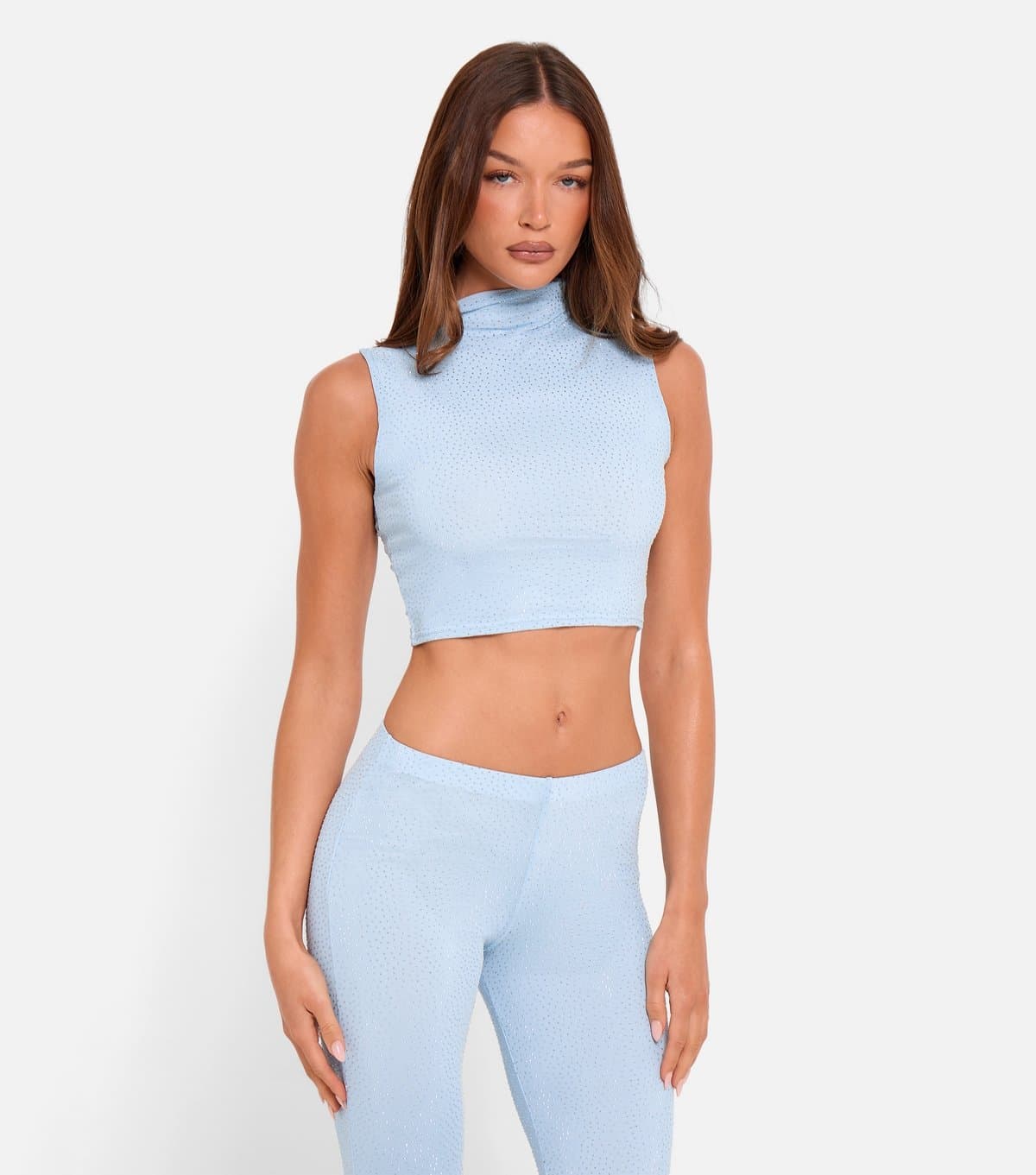 Public Desire Women's Light Blue High Neck Rhinestone Embellished Top Public Desire New Look