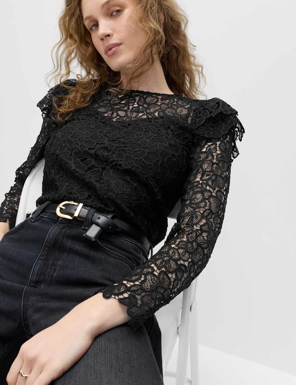 Marks & Spencer M&S Lace Frill Detail Blouse Black