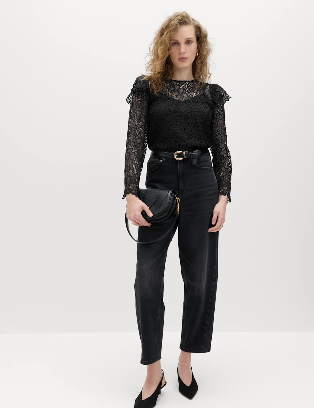 Marks & Spencer M&S Lace Frill Detail Blouse Black - 2