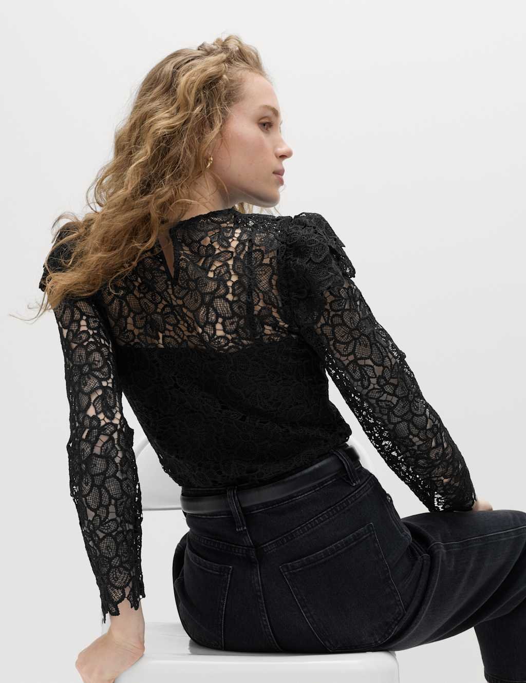 Marks & Spencer M&S Lace Frill Detail Blouse Black - 4