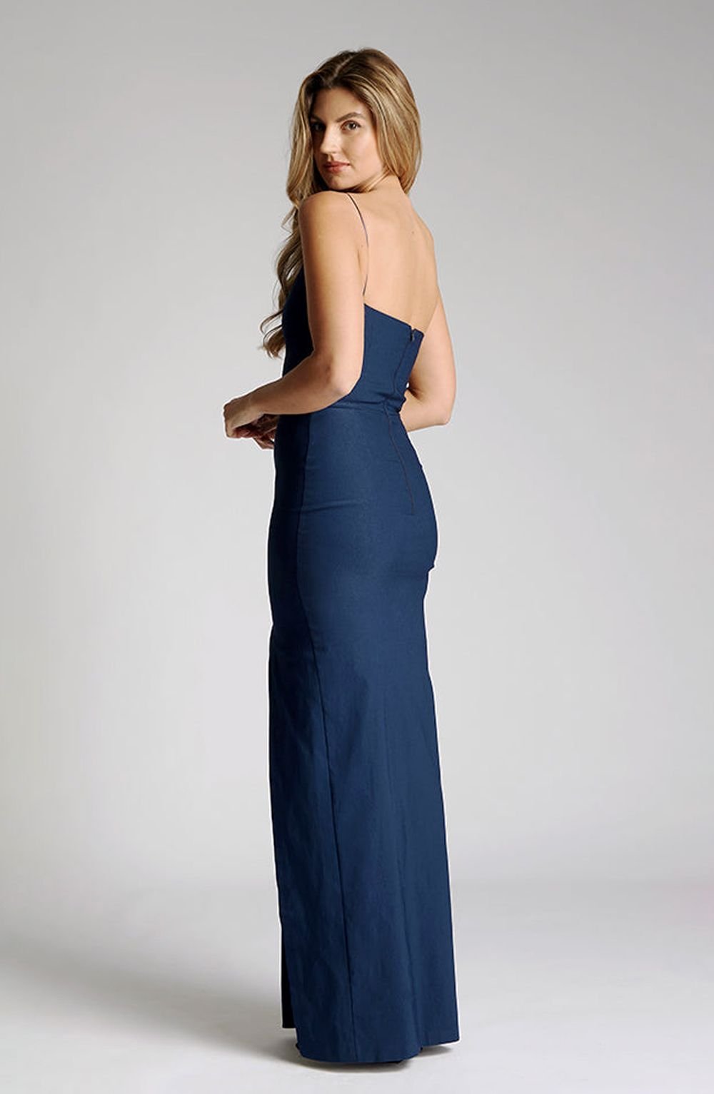 Vesper Vesper Women's One Shoulder Maxi with Spaghetti Strap in Navy - 3