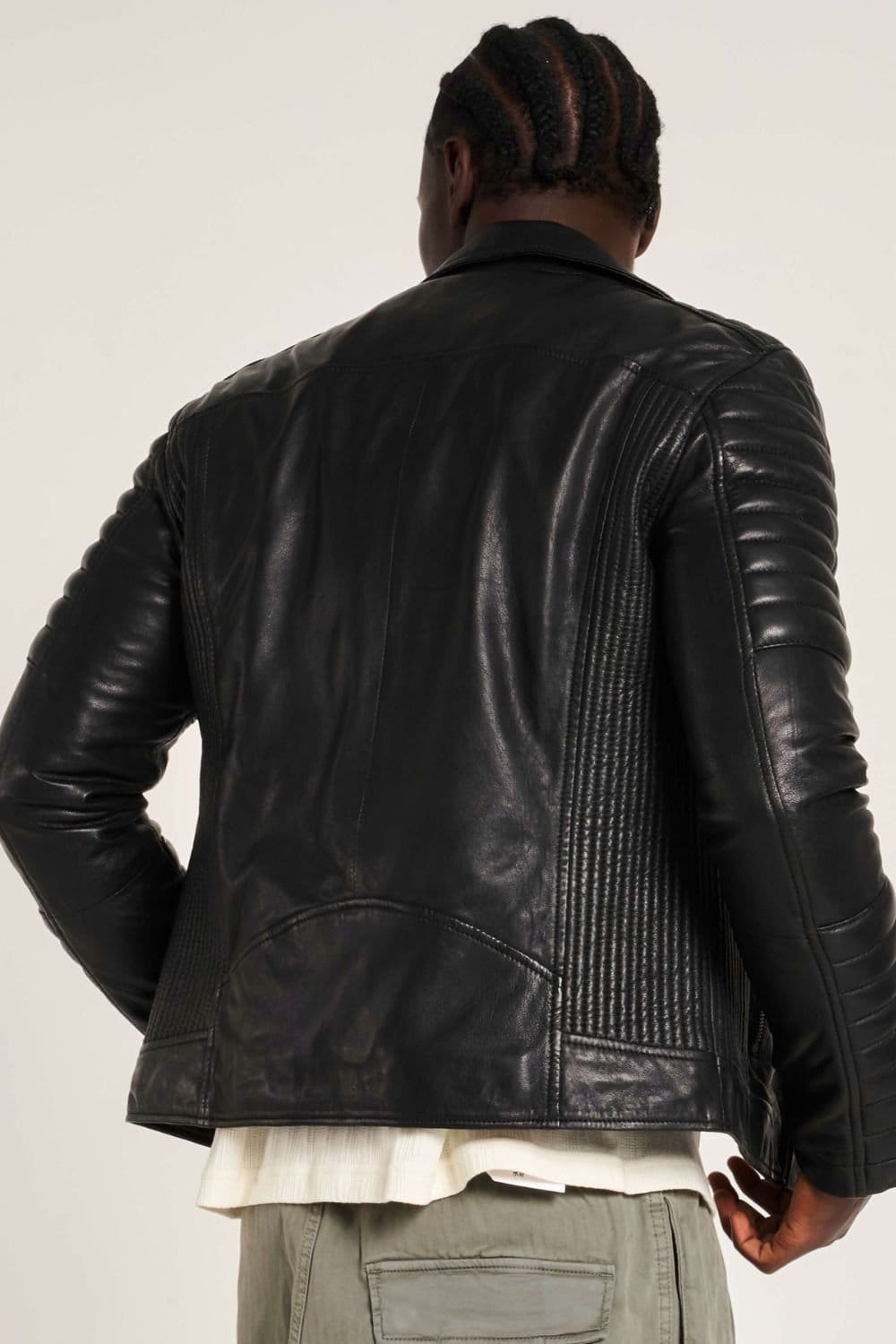 Barneys Originals Barneys Originals Men's Real leather Biker with Ribbed Sleeves in Black - 4
