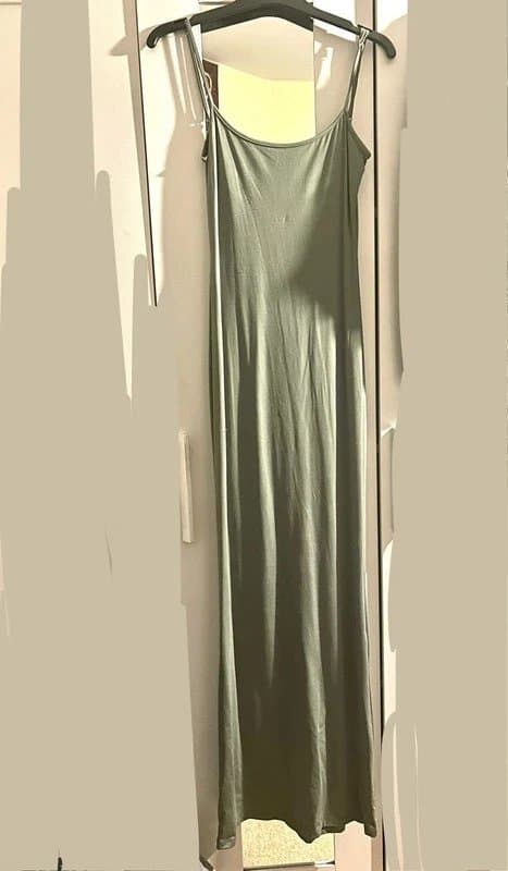 Bershka Sage green maxi low back dress