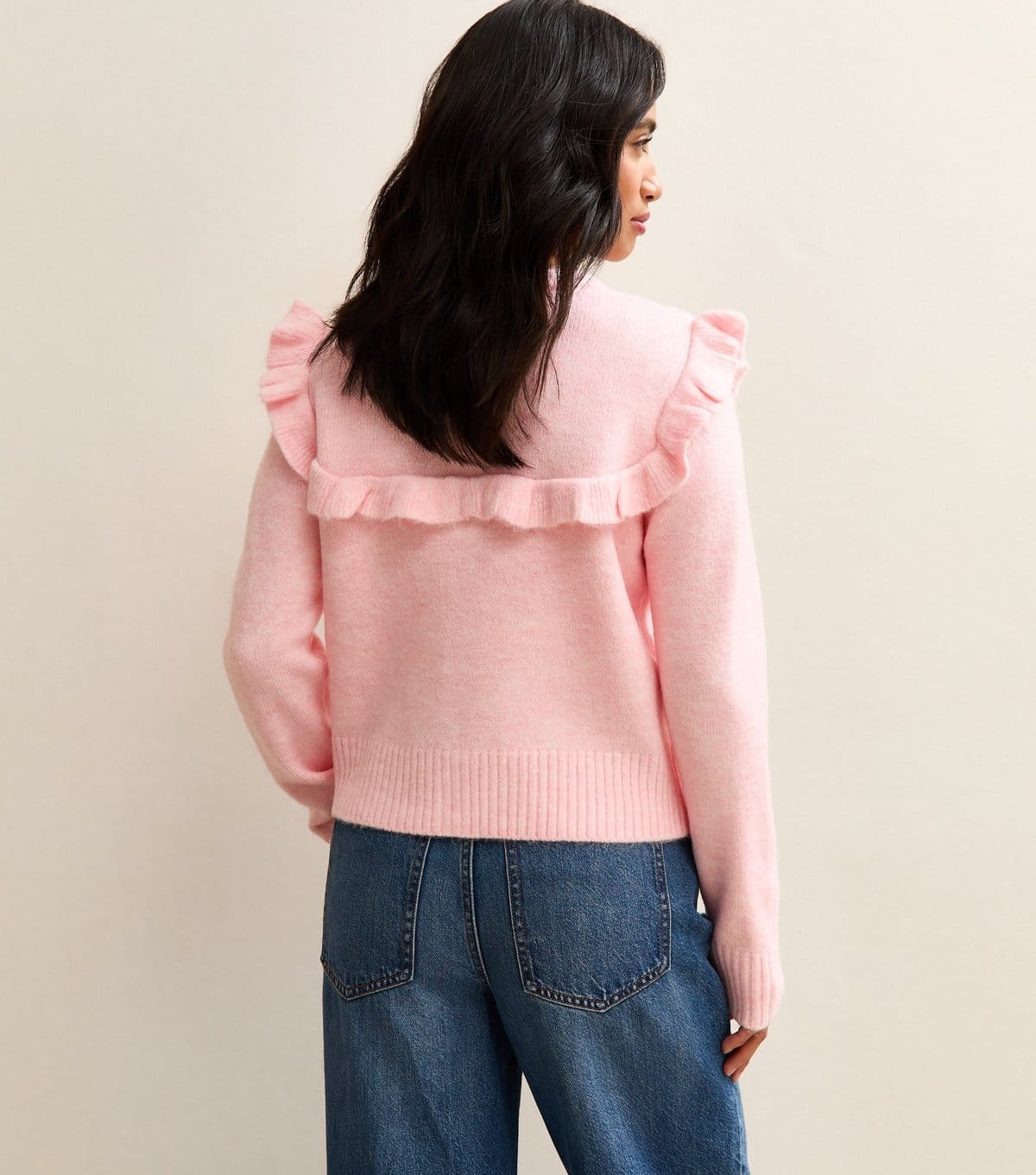 New Look Women's Petite Pink Floral Design Frilly Trimmed Cardigan New Look - 4