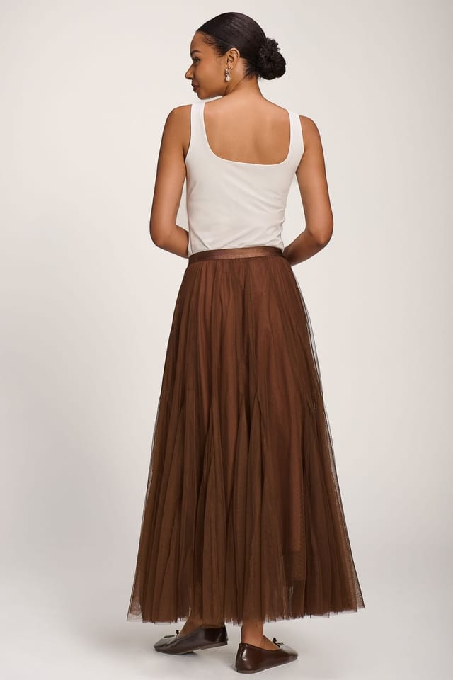 Jolie Moi Jolie Moi Women's Tulle Godet Maxi Skirt in Brown - 2
