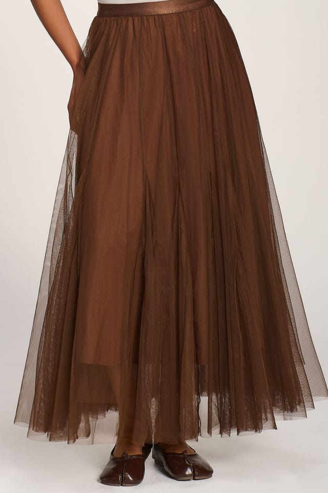 Jolie Moi Jolie Moi Women's Tulle Godet Maxi Skirt in Brown - 3
