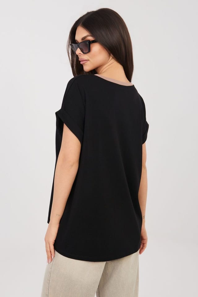 Love Lace Love Lace Women's Cotton Elastane Casual Round Neck Blouse Style 225466 in Black - 3