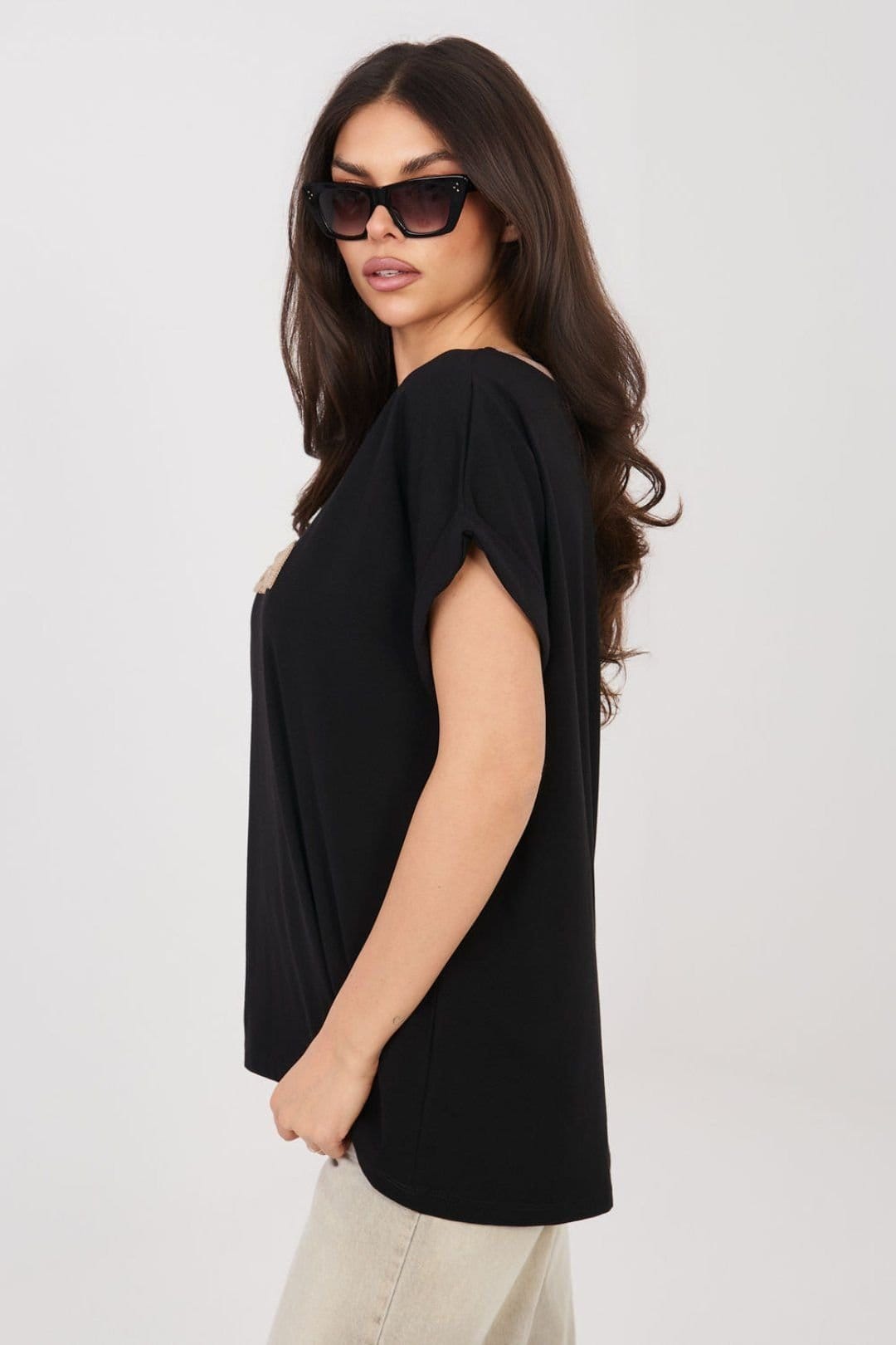 Love Lace Love Lace Women's Cotton Elastane Casual Round Neck Blouse Style 225466 in Black - 4