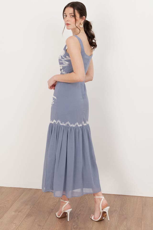 Maya Deluxe Maya Deluxe Women's Embroidered Strappy Midaxi Dress in Blue - 2