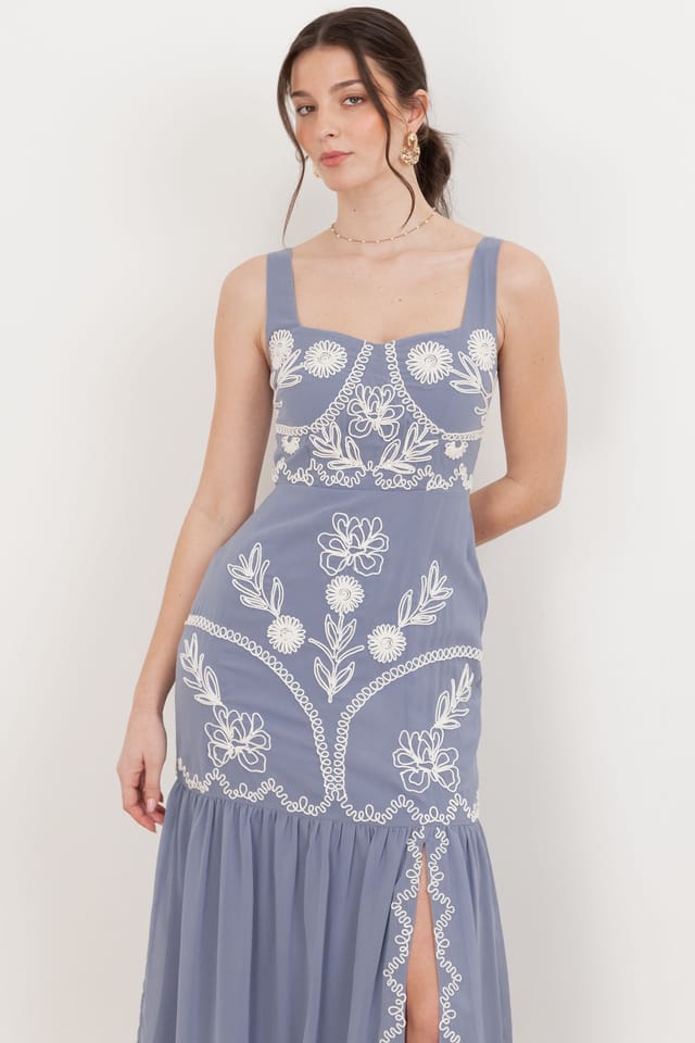 Maya Deluxe Maya Deluxe Women's Embroidered Strappy Midaxi Dress in Blue - 3