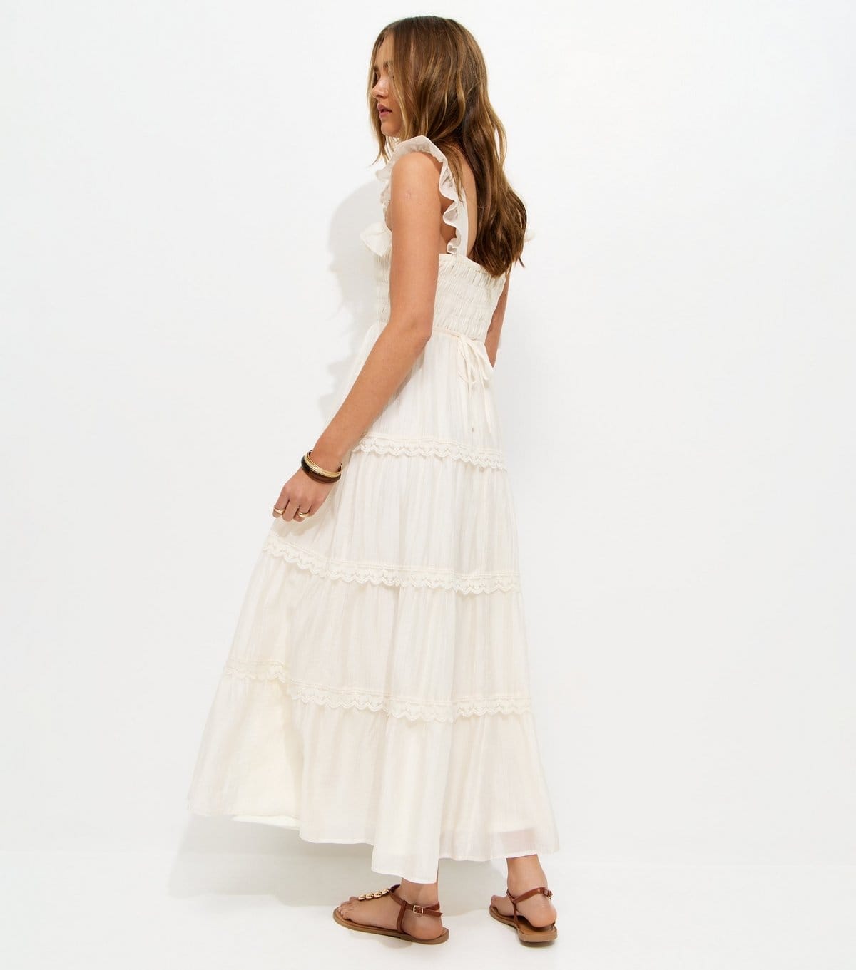 New Look Women's White Frilly Trimmed Shirred tiered Maxi Dress New Look - 4