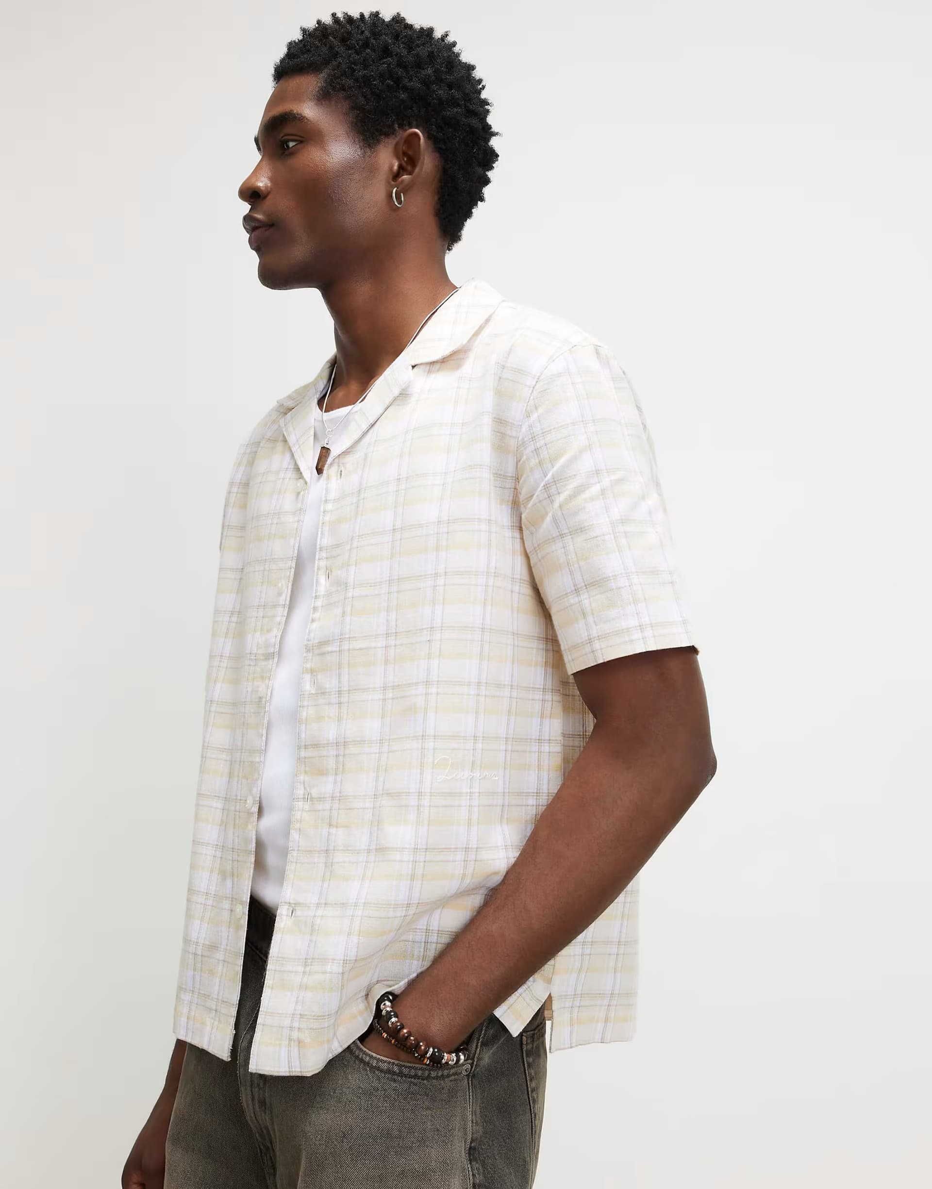 ASOS River Island Linen blend check shirt in yellow