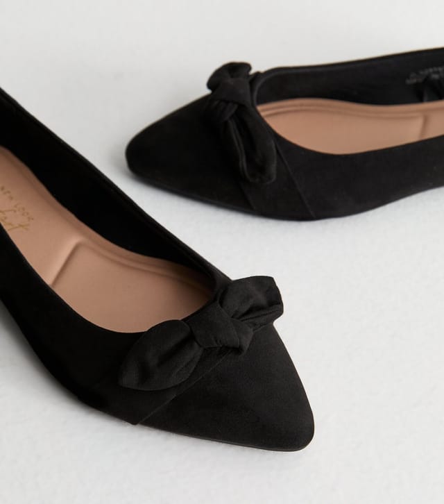 New Look Women's Wide Fit Black Suedette Bow Trim Ballet Flats Vegan New Look - 3