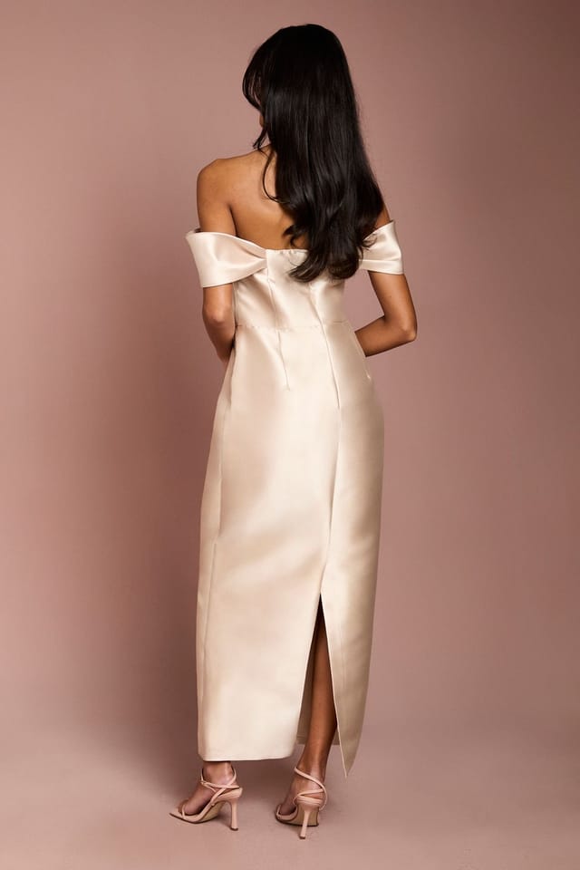 Coast Coast Women's Honoured Petite Twill Bardot Column Midi Bridesmaid Dress in Champagne - 3