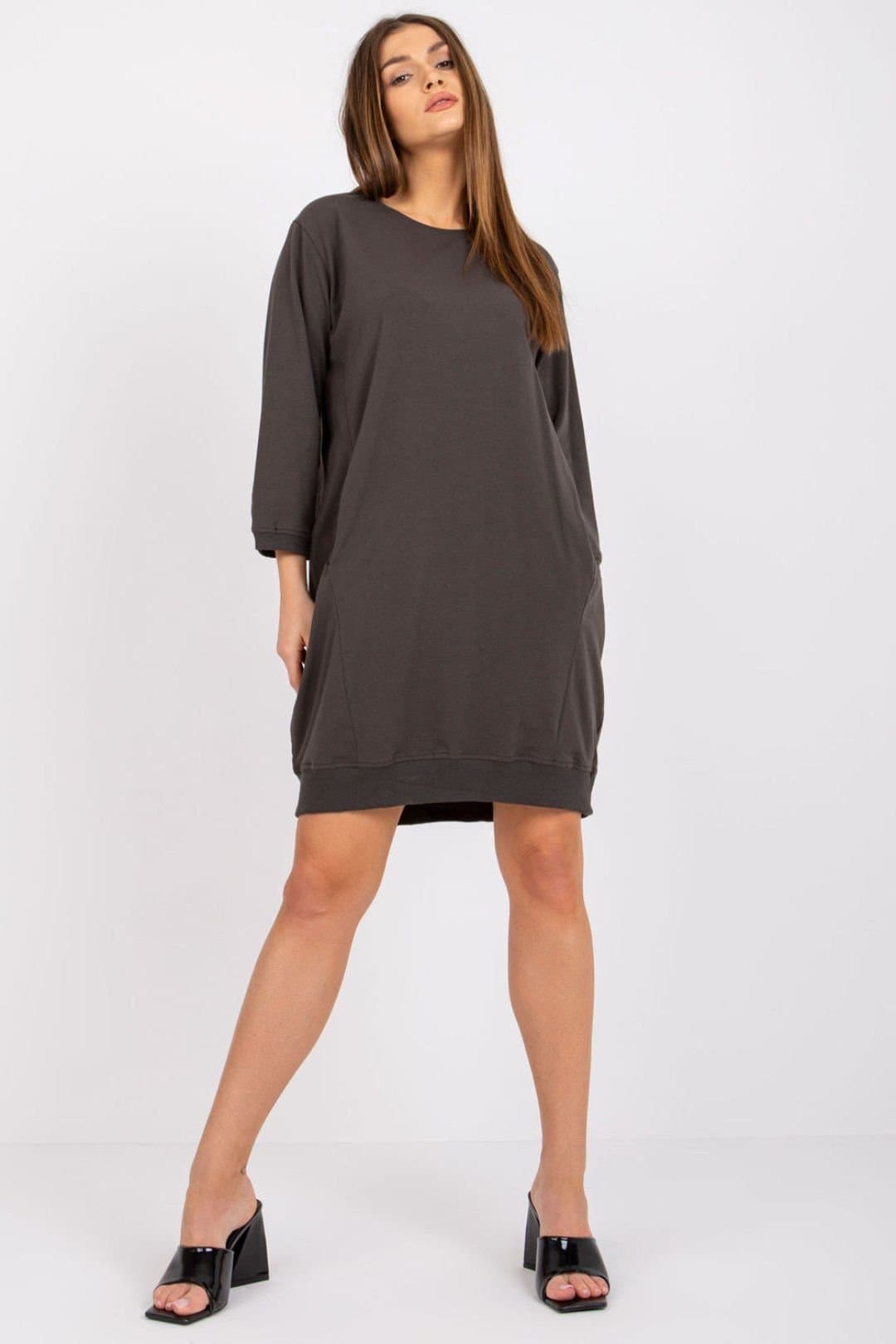Love Lace Love Lace Women's Casual Loose Fit Sweatshirt Dress with Pockets in Dark Grey