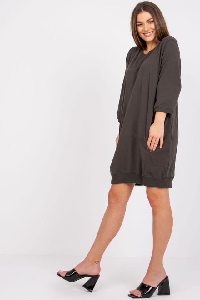 Love Lace Love Lace Women's Casual Loose Fit Sweatshirt Dress with Pockets in Dark Grey - 2
