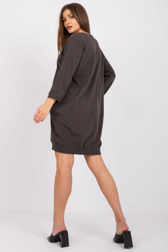 Love Lace Love Lace Women's Casual Loose Fit Sweatshirt Dress with Pockets in Dark Grey - 3