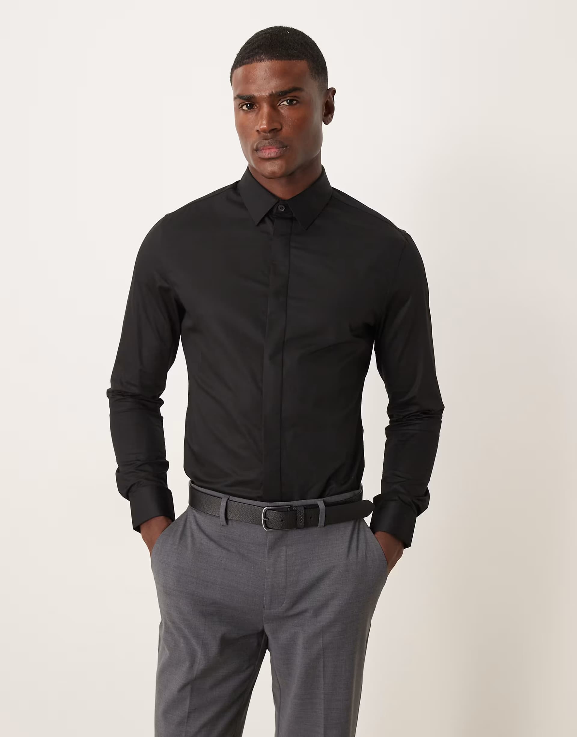 ASOS ASOS DESIGN easy iron slim fit sateen shirt in black