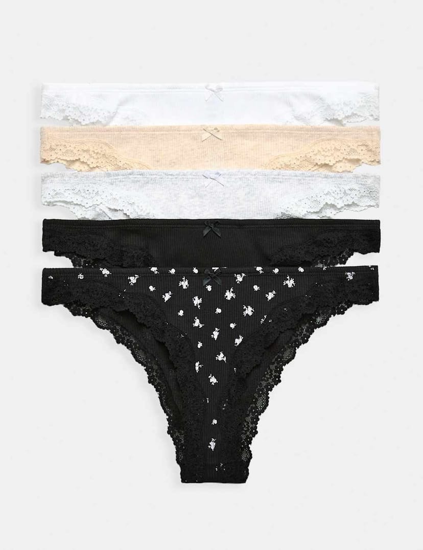 Marks & Spencer M&S 5 Pack Cotton Rich Ribbed Brazilian Knickers Light Cream - 1