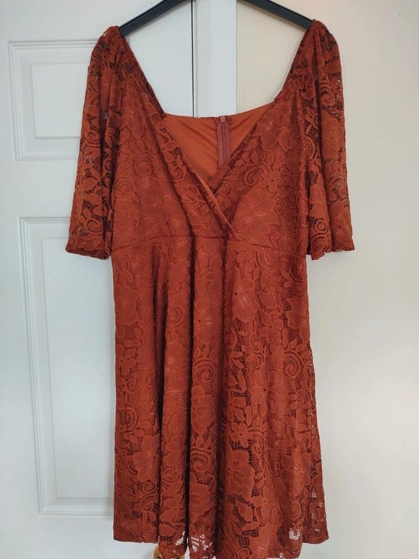 Shein Curve Rusty Burnt Orange Lace Dress, 2XL