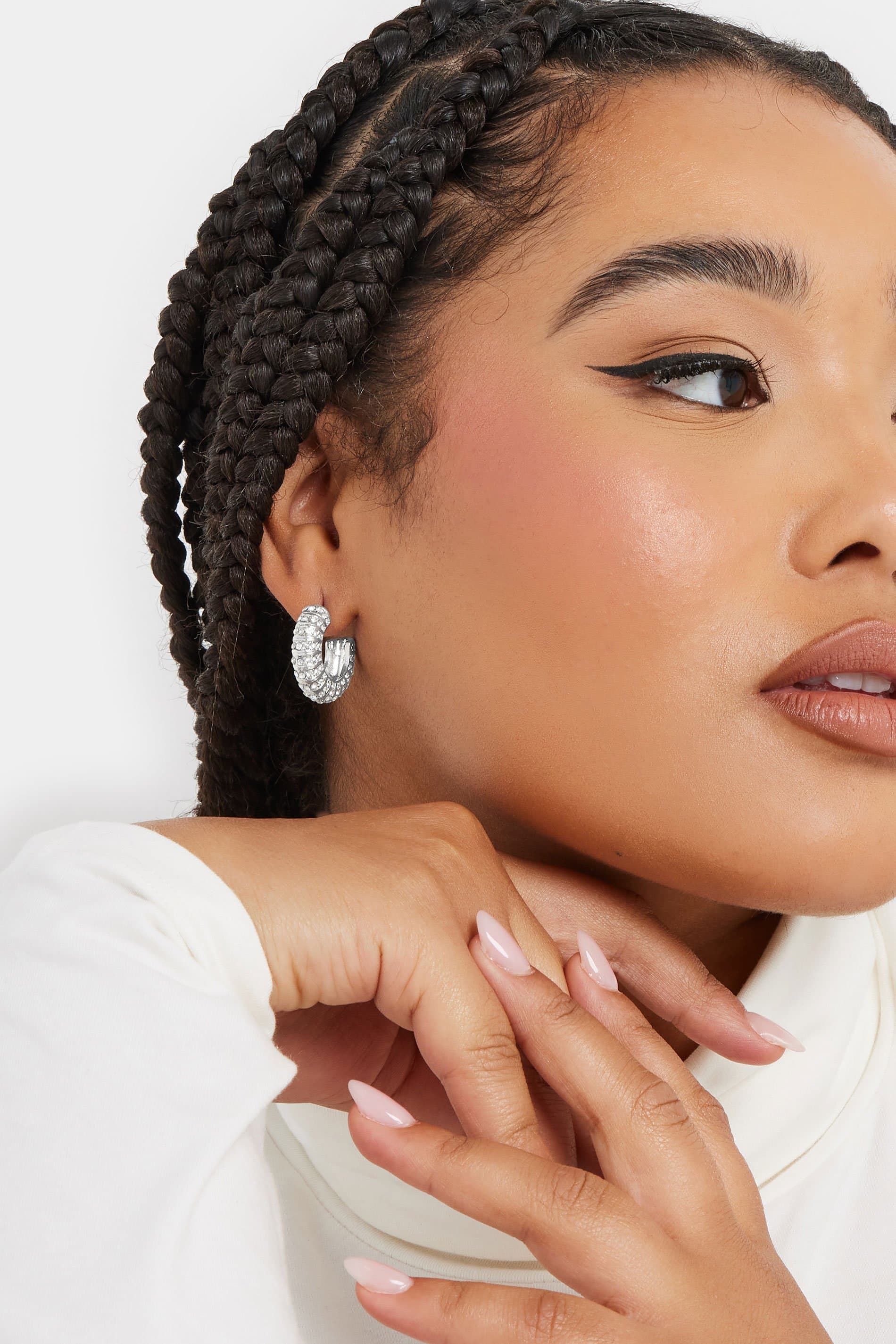 Yours Silver Tone Mini Diamante Hoop Earrings