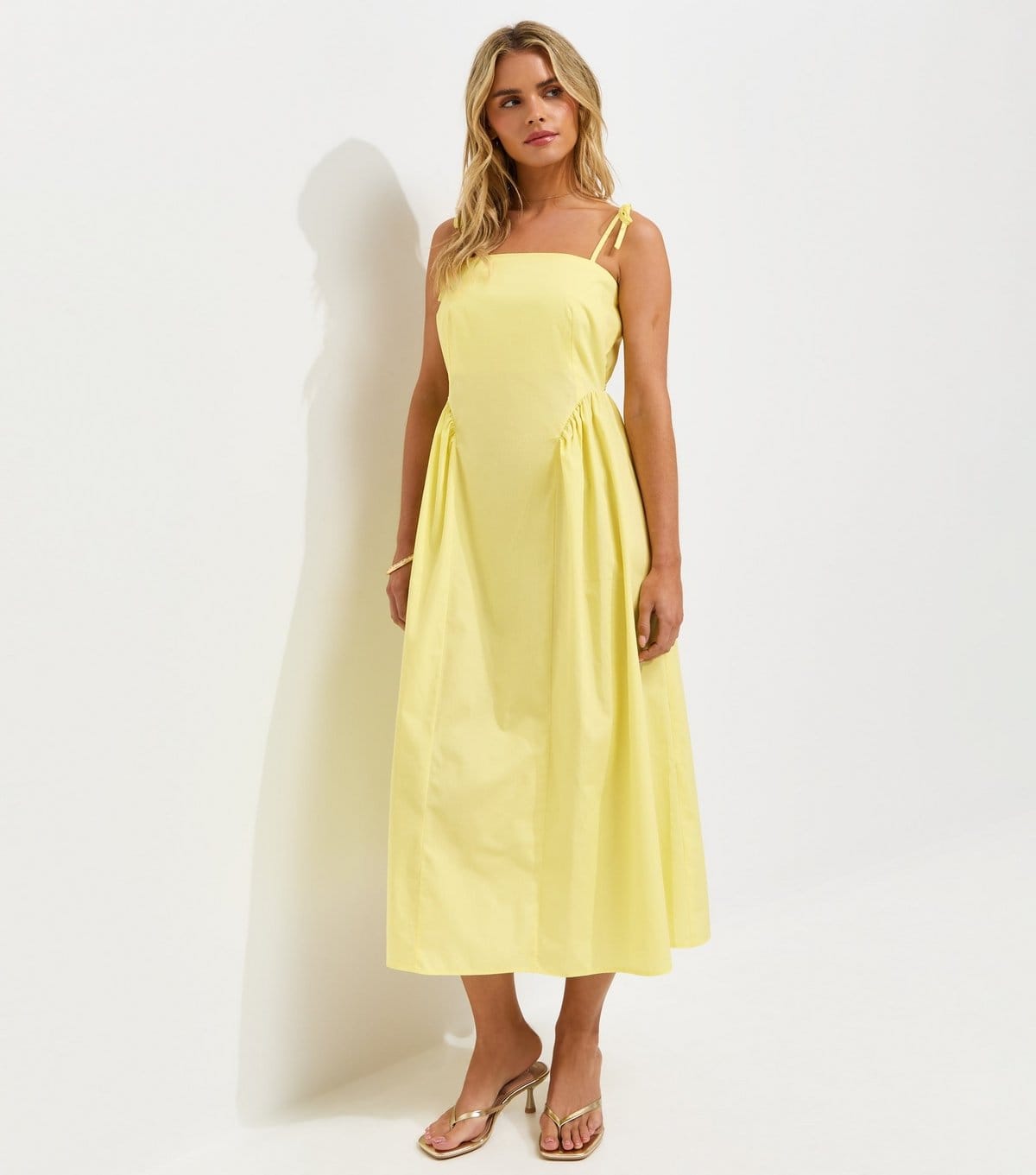 New Look Light Yellow Cotton Strappy Midi Dress
