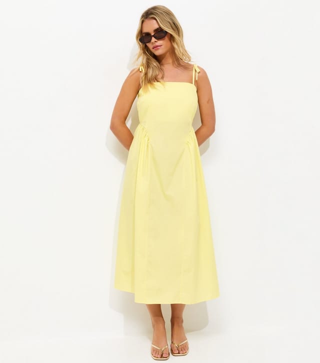 New Look Women's Petite Light Yellow Cotton Tie Strap Midi Dress New Look - 3
