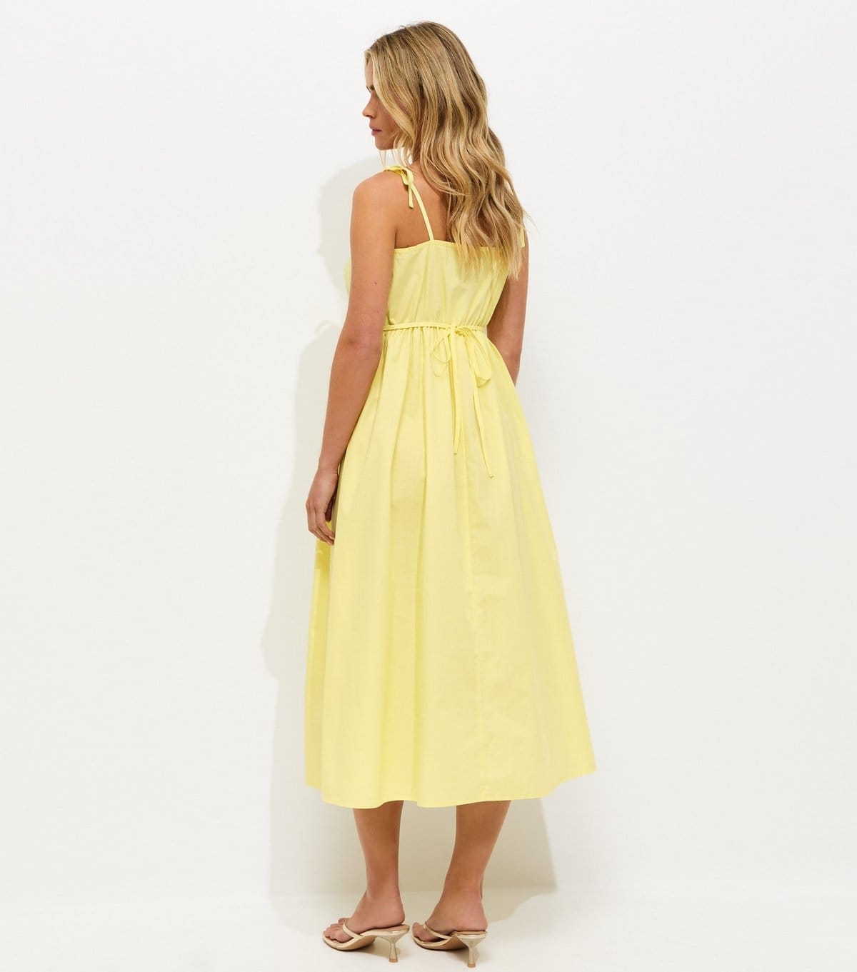 New Look Women's Petite Light Yellow Cotton Tie Strap Midi Dress New Look - 4