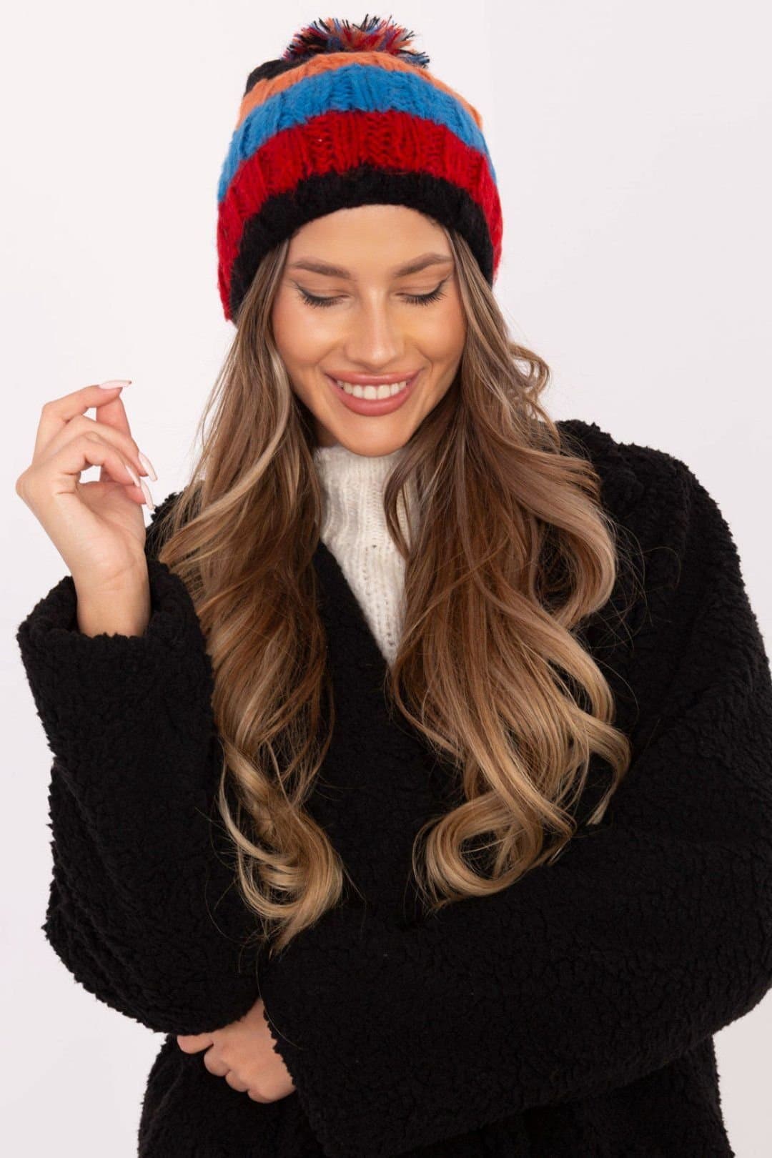 Love Lace Love Lace Orange Striped Winter Hat with Pom Pom