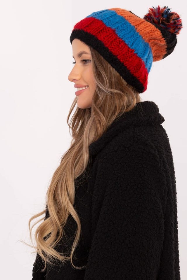 Love Lace Love Lace Women's Striped Winter Hat with Pom Pom Soft Elastic Knit for Cold Days in Orange - 2