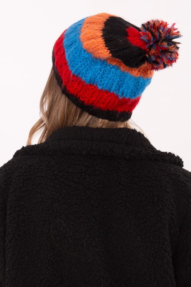 Love Lace Love Lace Women's Striped Winter Hat with Pom Pom Soft Elastic Knit for Cold Days in Orange - 3