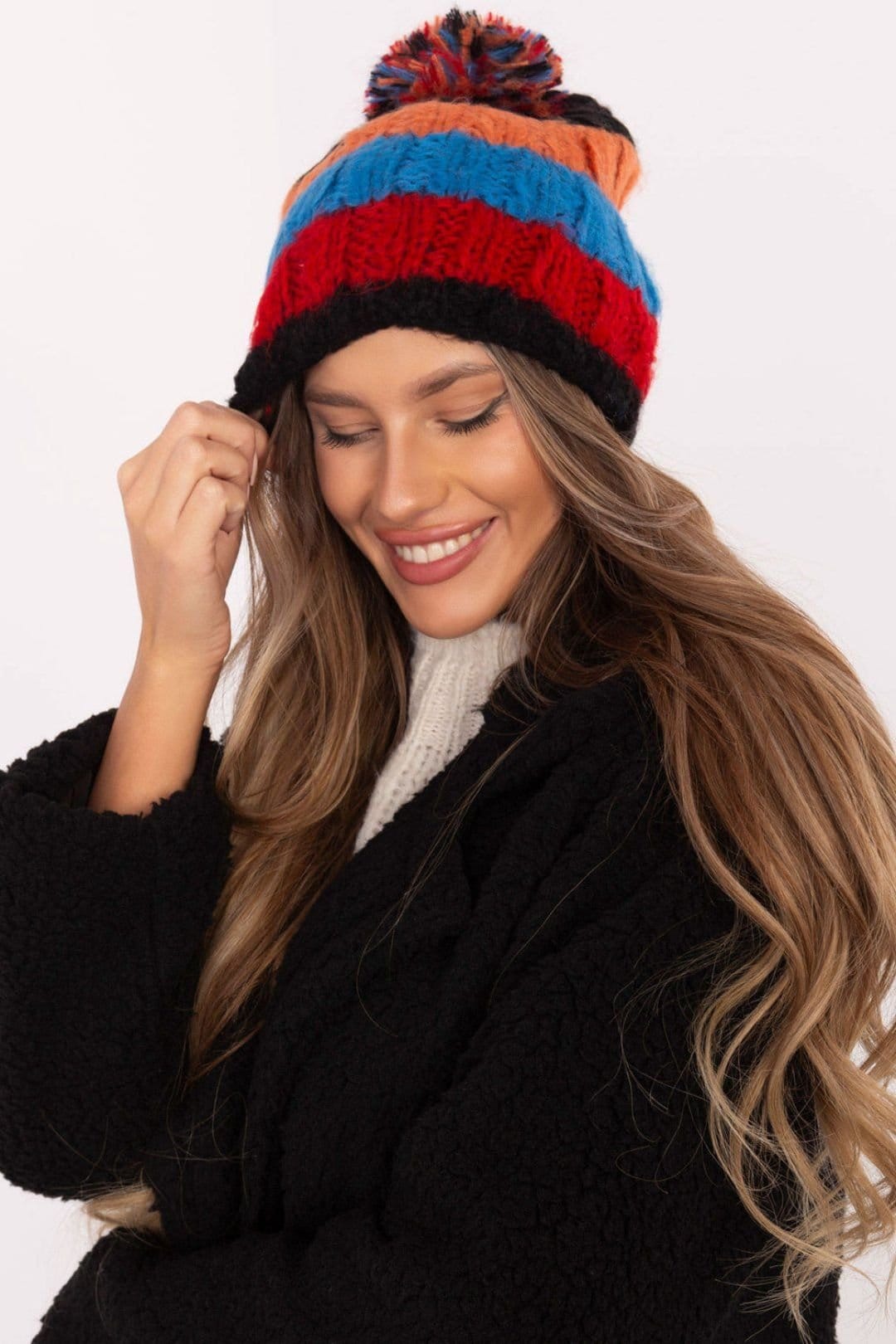 Love Lace Love Lace Women's Striped Winter Hat with Pom Pom Soft Elastic Knit for Cold Days in Orange - 4