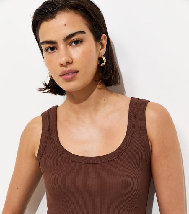 New Look Women's Dark Brown Wide Trim Scoop Vest Top New Look - 2