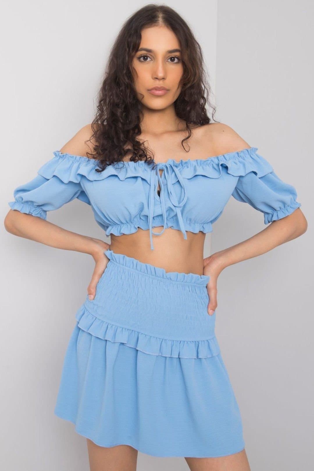 Love Lace Love Lace Women's Short Spanish Neck Tie Front Blouse in Blue