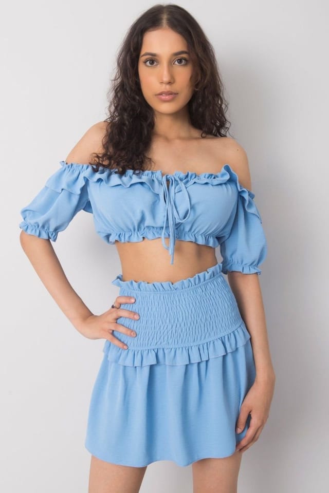 Love Lace Love Lace Women's Short Spanish Neck Tie Front Blouse in Blue - 2
