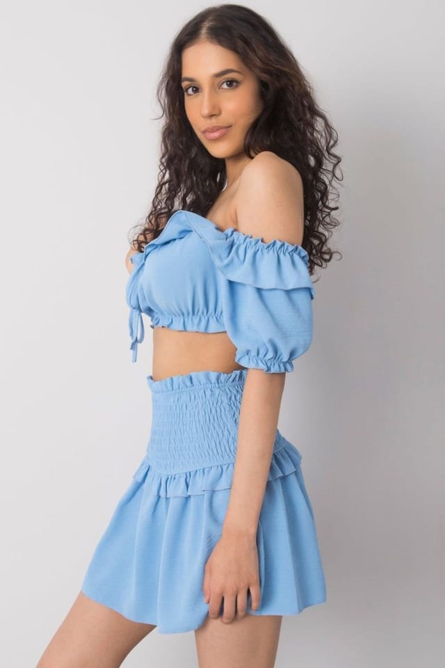 Love Lace Love Lace Women's Short Spanish Neck Tie Front Blouse in Blue - 3