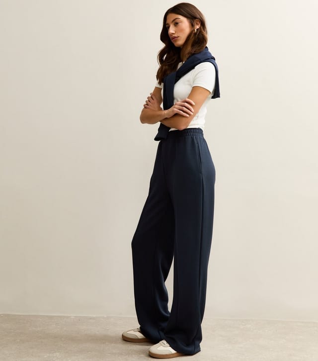 New Look Women's Tall Premium Navy Jersey Wide Leg Joggers New Look - 2