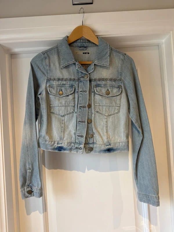 Topshop Moto Topshop Moto light blue denim jacket with studs uk10