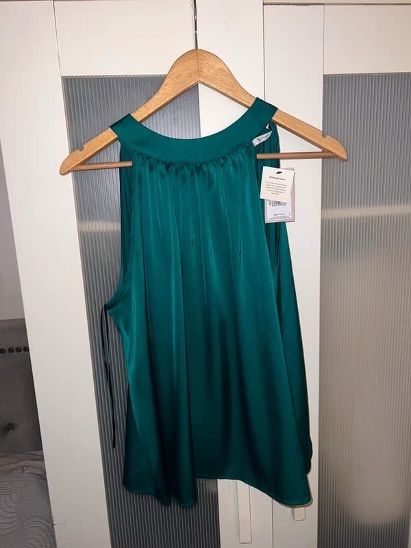Topshop Women’s short sleeve silk halterneck top size 18 large turquoise blue green