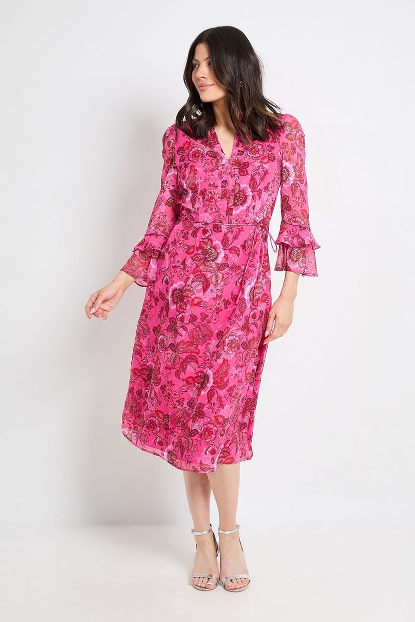 Wallis Wallis Women's Paisley Burn Out Ruffle Midi Dress in Pink - 1