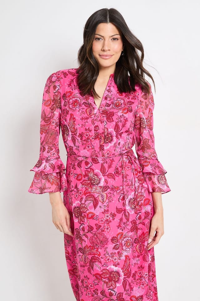 Wallis Wallis Women's Paisley Burn Out Ruffle Midi Dress in Pink - 2