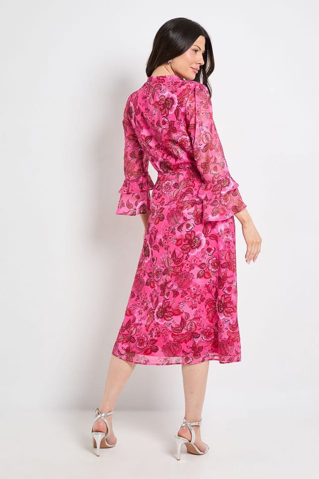 Wallis Wallis Women's Paisley Burn Out Ruffle Midi Dress in Pink - 3