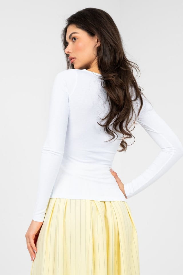 Love Lace Love Lace Women's Classic Fitted Cotton Elastane Blouse Long Sleeve in White - 3
