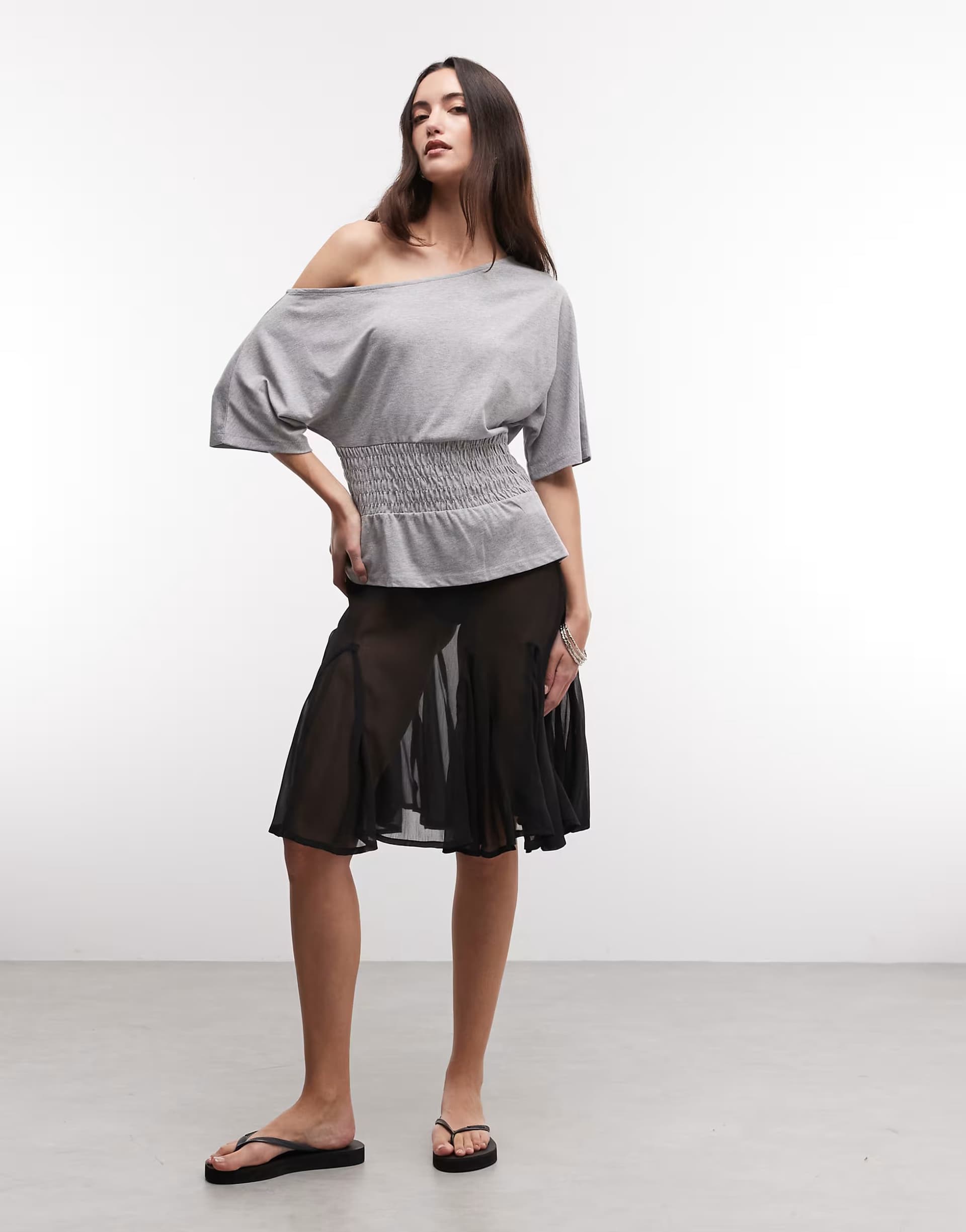 ASOS COLLUSION sheer midi skirt with godet details in black