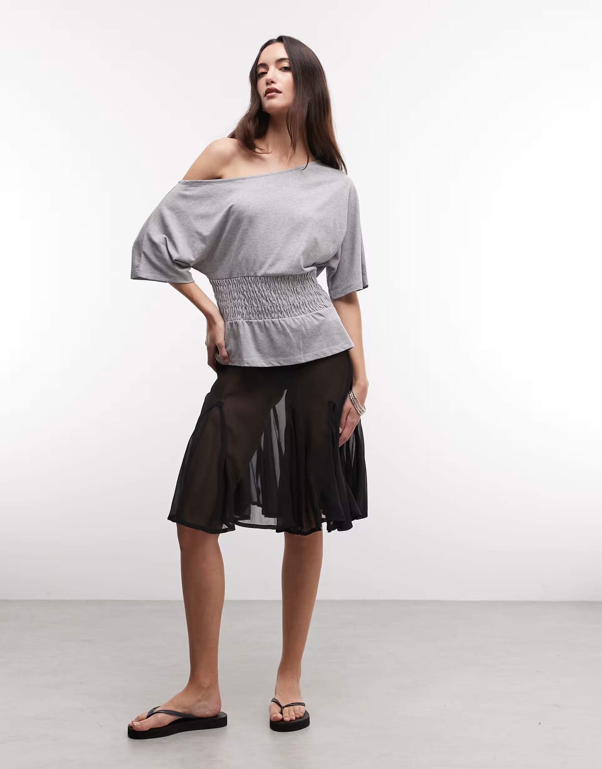 ASOS Sheer Black Midi Skirt with Godet Details